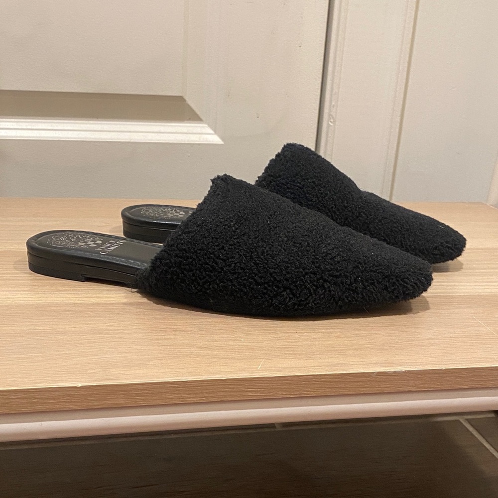 Vince Camuto Black Shearling Slip-On Mules